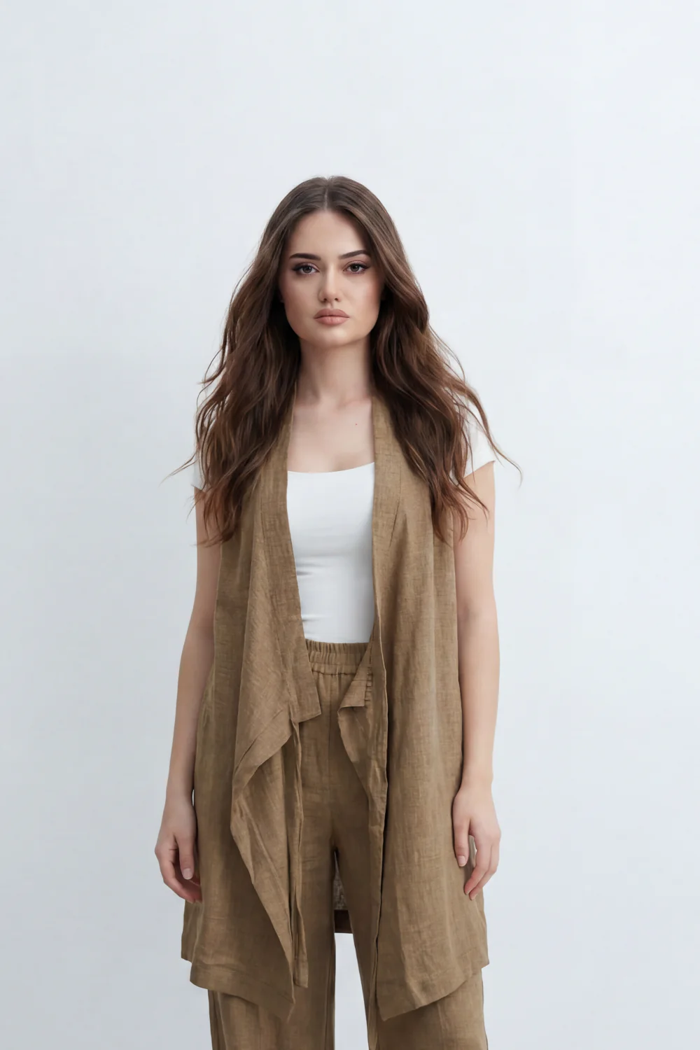 Women’s Tomato Store Nomad Linen Co-Ord Set With Crinkle Slub Texture Plain Dyed Surface Draped Outfit Paperbag Waist Front Tie Detail Relaxed Flowing Fit - Image 3
