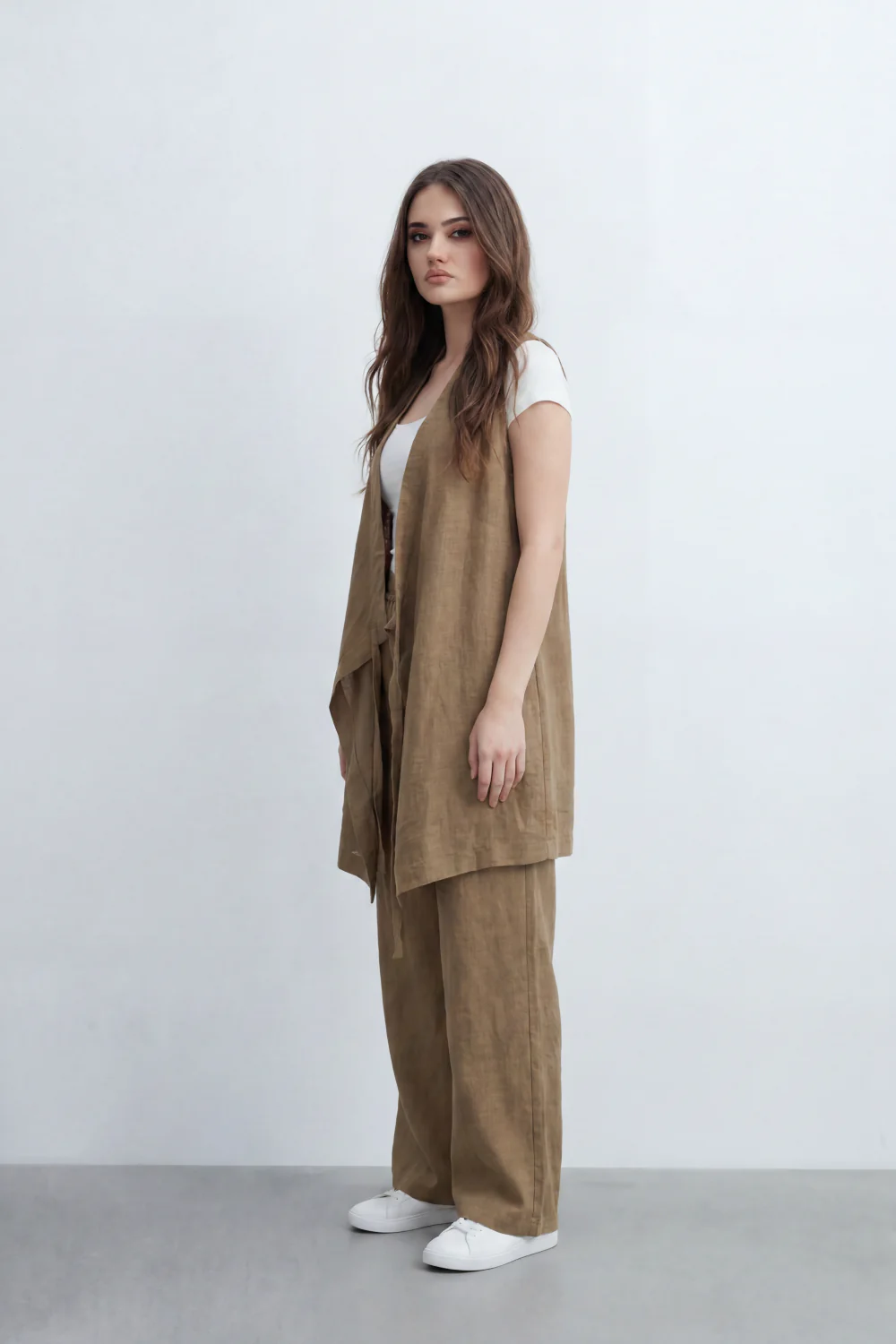 Women’s Tomato Store Nomad Linen Co-Ord Set With Crinkle Slub Texture Plain Dyed Surface Draped Outfit Paperbag Waist Front Tie Detail Relaxed Flowing Fit - Image 4