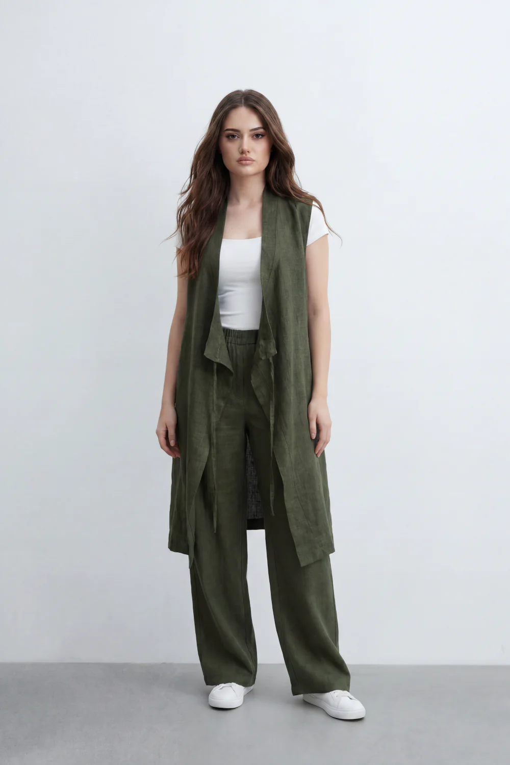 Women’s Tomato Store Nomad Linen Co-Ord Set With Crinkle Slub Texture Plain Dyed Surface Draped Outfit Paperbag Waist Front Tie Detail Relaxed Flowing Fit - Image 5
