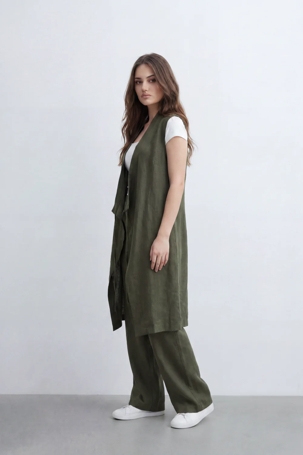 Women’s Tomato Store Nomad Linen Co-Ord Set With Crinkle Slub Texture Plain Dyed Surface Draped Outfit Paperbag Waist Front Tie Detail Relaxed Flowing Fit - Image 7