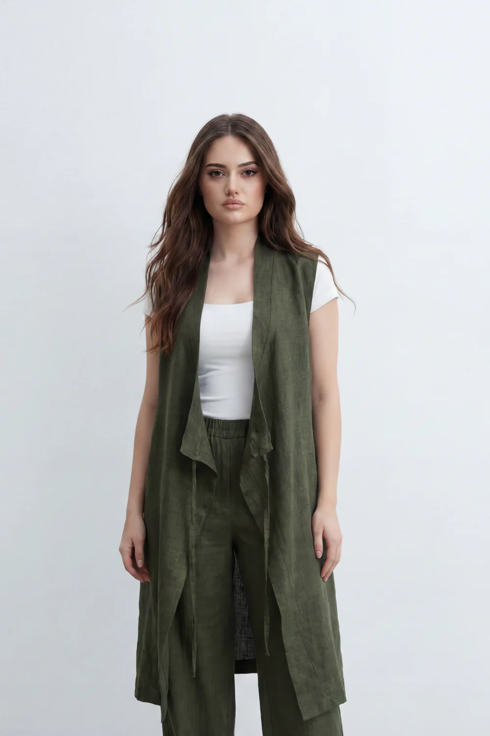 Women’s Tomato Store Nomad Linen Co-Ord Set With Crinkle Slub Texture Plain Dyed Surface Draped Outfit Paperbag Waist Front Tie Detail Relaxed Flowing Fit - Image 8