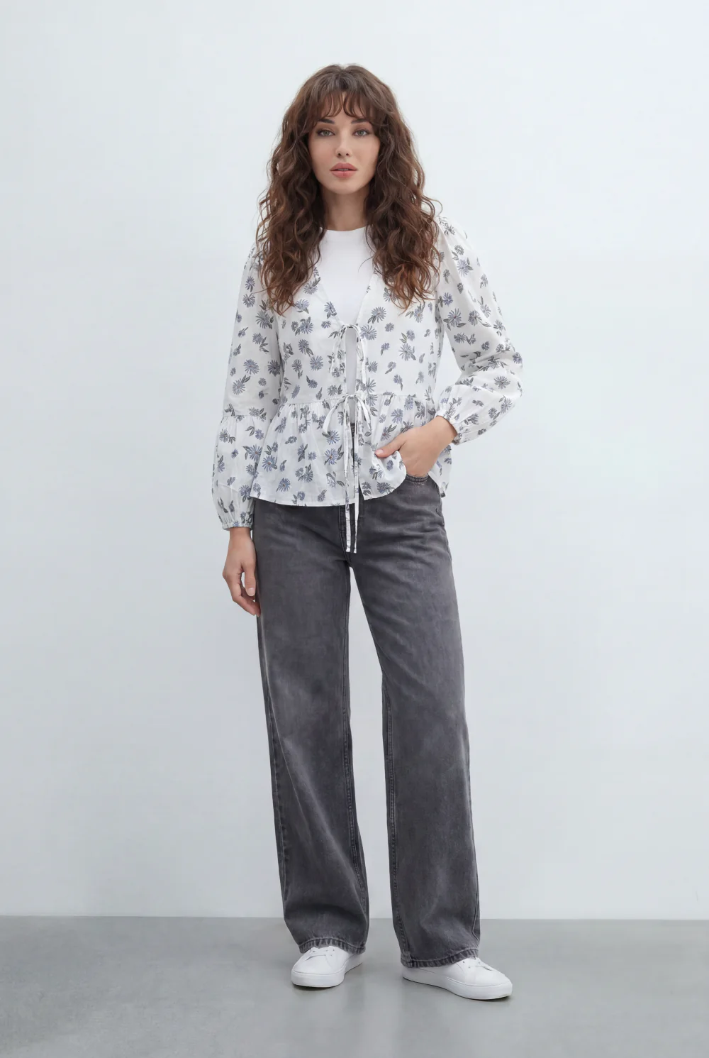 Women’s Tomato Store Printed Peplum Blouse Featuring Delicate Tie Front Details - Image 3