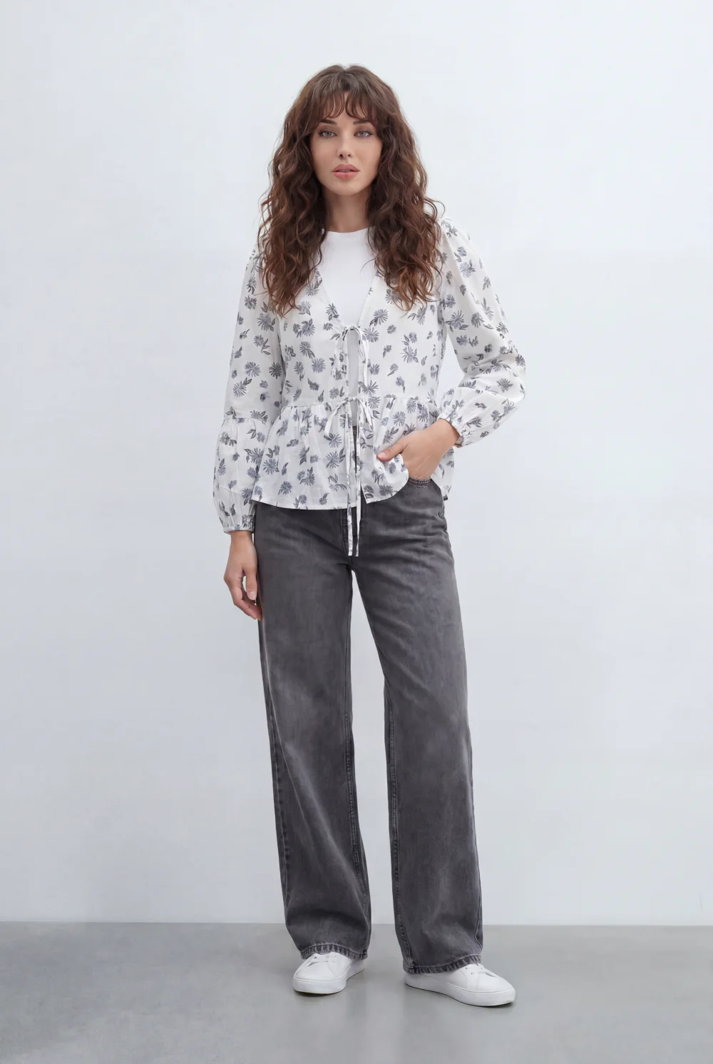 Women’s Tomato Store Printed Peplum Blouse Featuring Delicate Tie Front Details - Image 7
