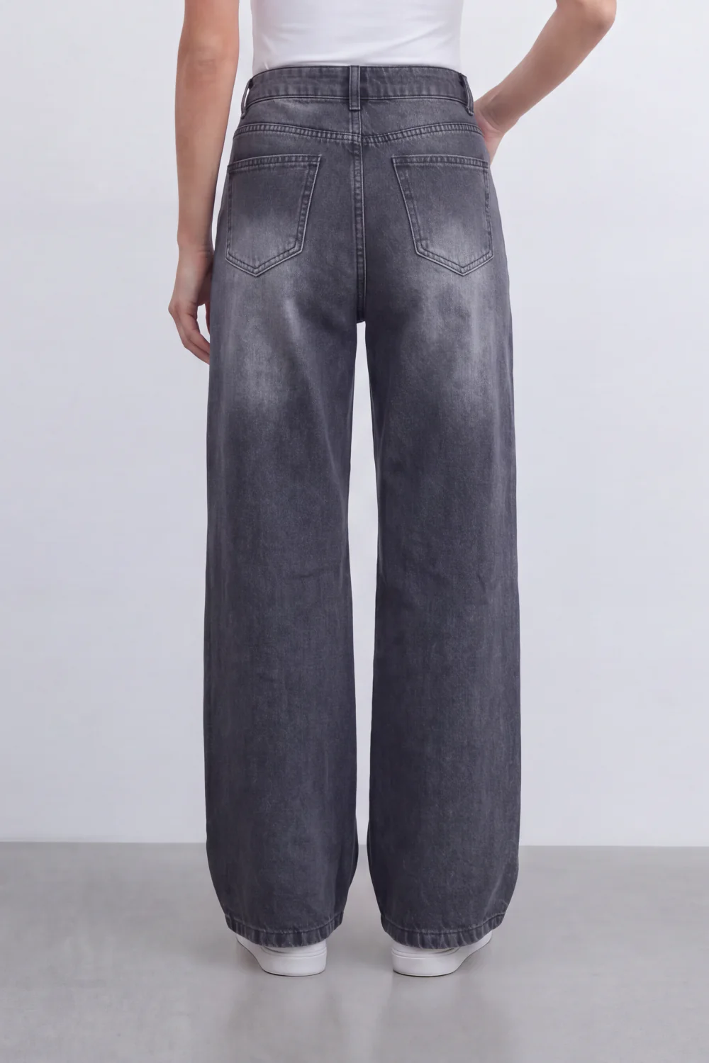 Women’s Tomato Store Shadow Fade Wide Leg Jeans With Smoky Washed Denim Texture Soft Sanded Vertical Fade Effect Pants - Image 6