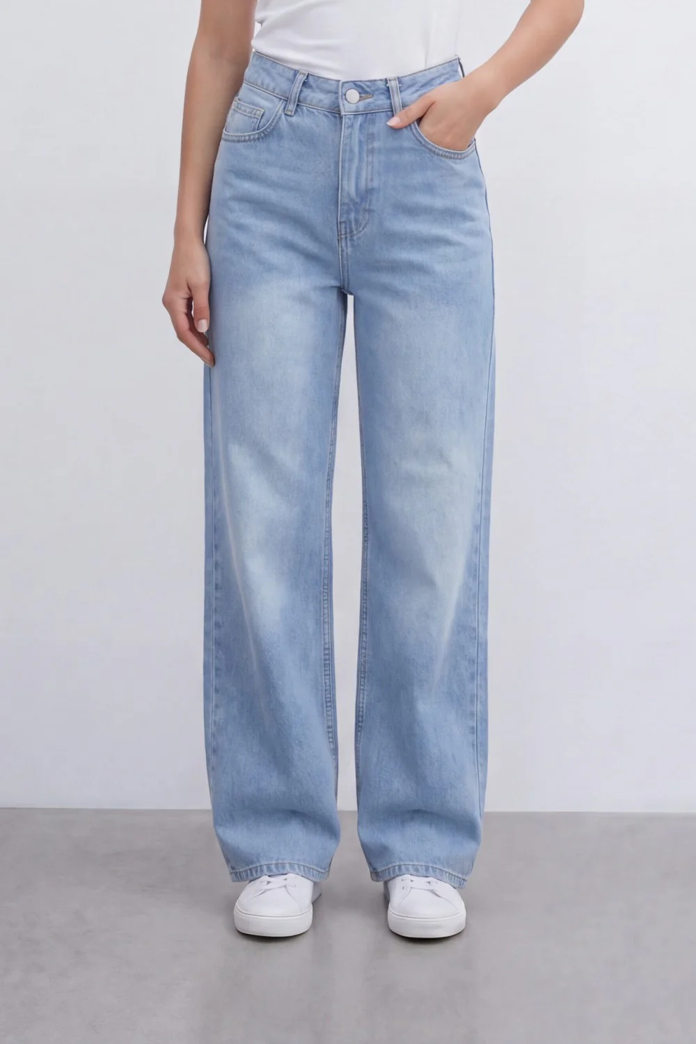 Women’s Tomato Store Sky Fade Wide Leg Jeans With Washed Denim Texture Soft Whisker Fade Effect Vertical Grain Pants - Image 12