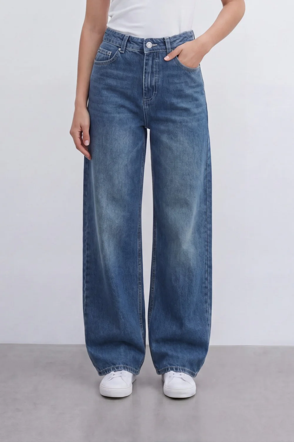 Women’s Tomato Store Sky Fade Wide Leg Jeans With Washed Denim Texture Soft Whisker Fade Effect Vertical Grain Pants - Image 5