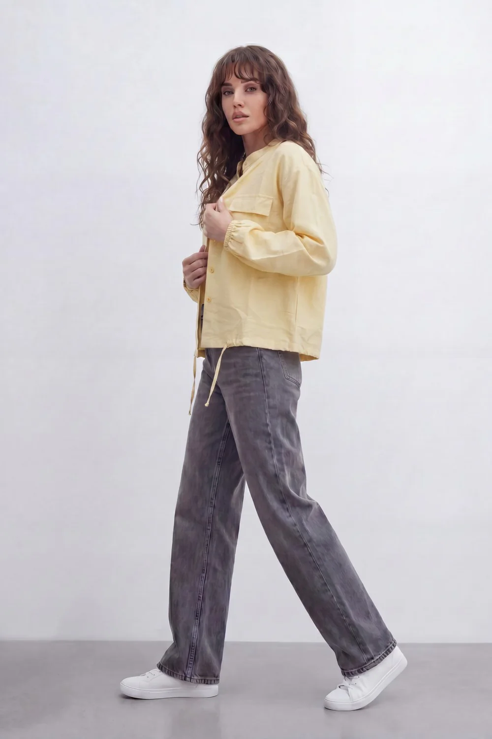 Women’s Tomato Store Soft Utility Blouse With Washed Linen Look Texture Plain Solid Surface Front Button Closure Flap Pocket Detail - Image 8