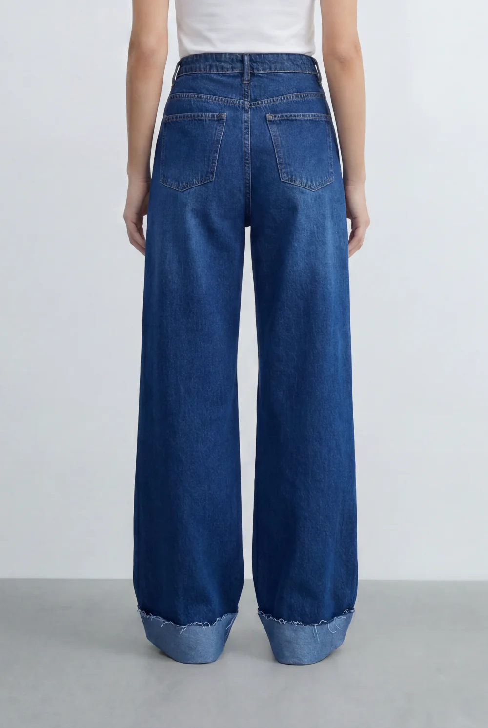 Women’s Tomato Store Wide Leg Denim Clean Dark Wash Turn Up Cuff Hem Pants - Image 6