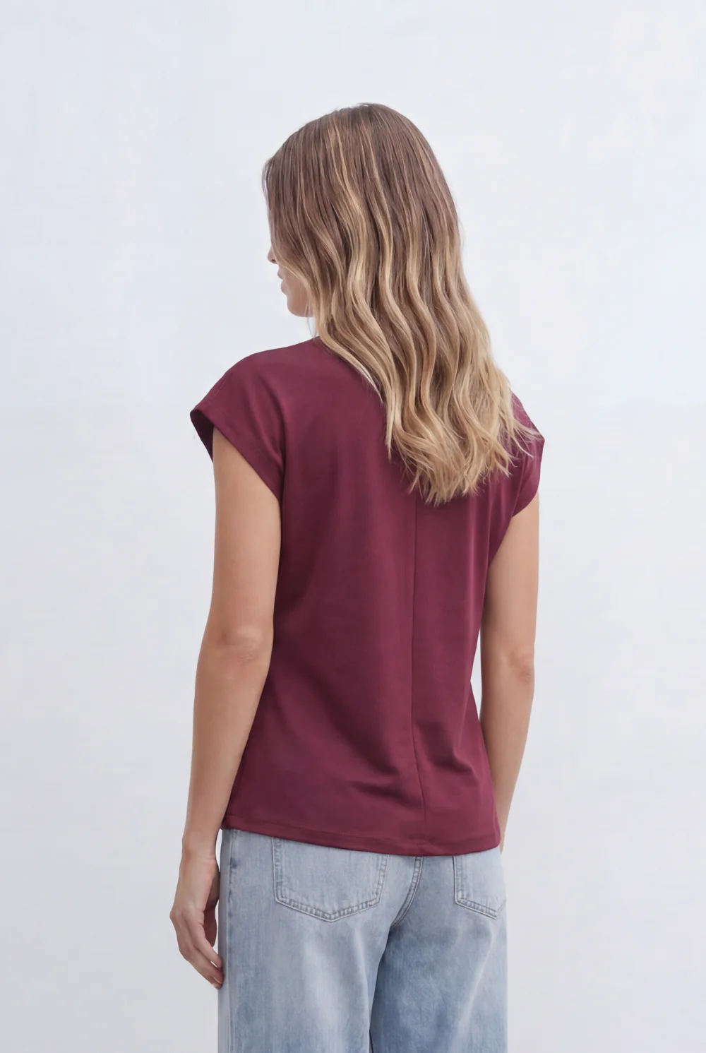 Women’s Tomato Store Top Soft Draped Side Detail Mock Neck Design Cap Sleeves - Image 10