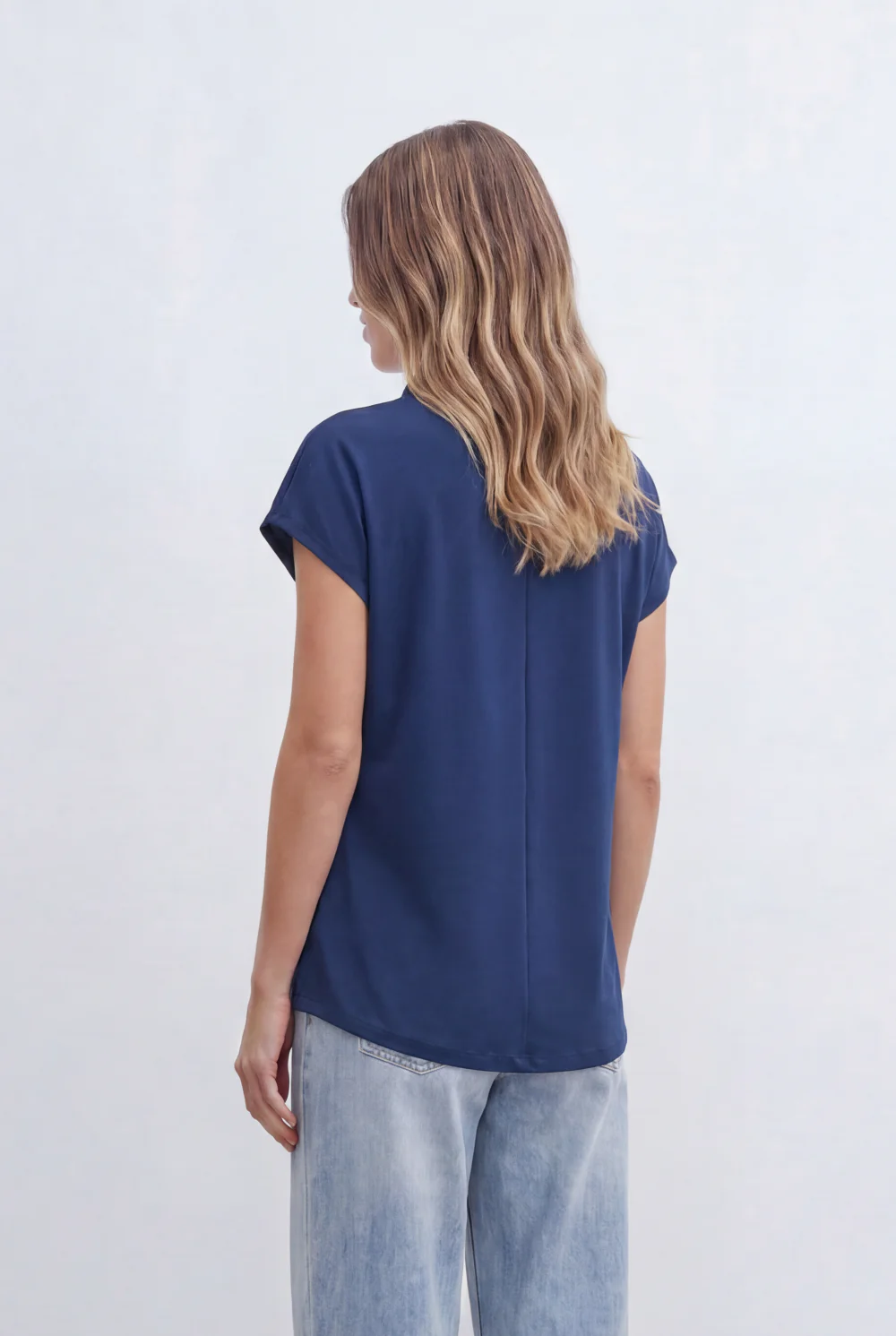 Women’s Tomato Store Top Soft Draped Side Detail Mock Neck Design Cap Sleeves - Image 6