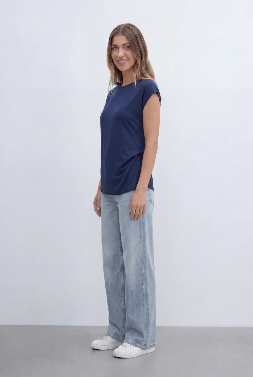 Women’s Tomato Store Top Soft Draped Side Detail Mock Neck Design Cap Sleeves - Image 8
