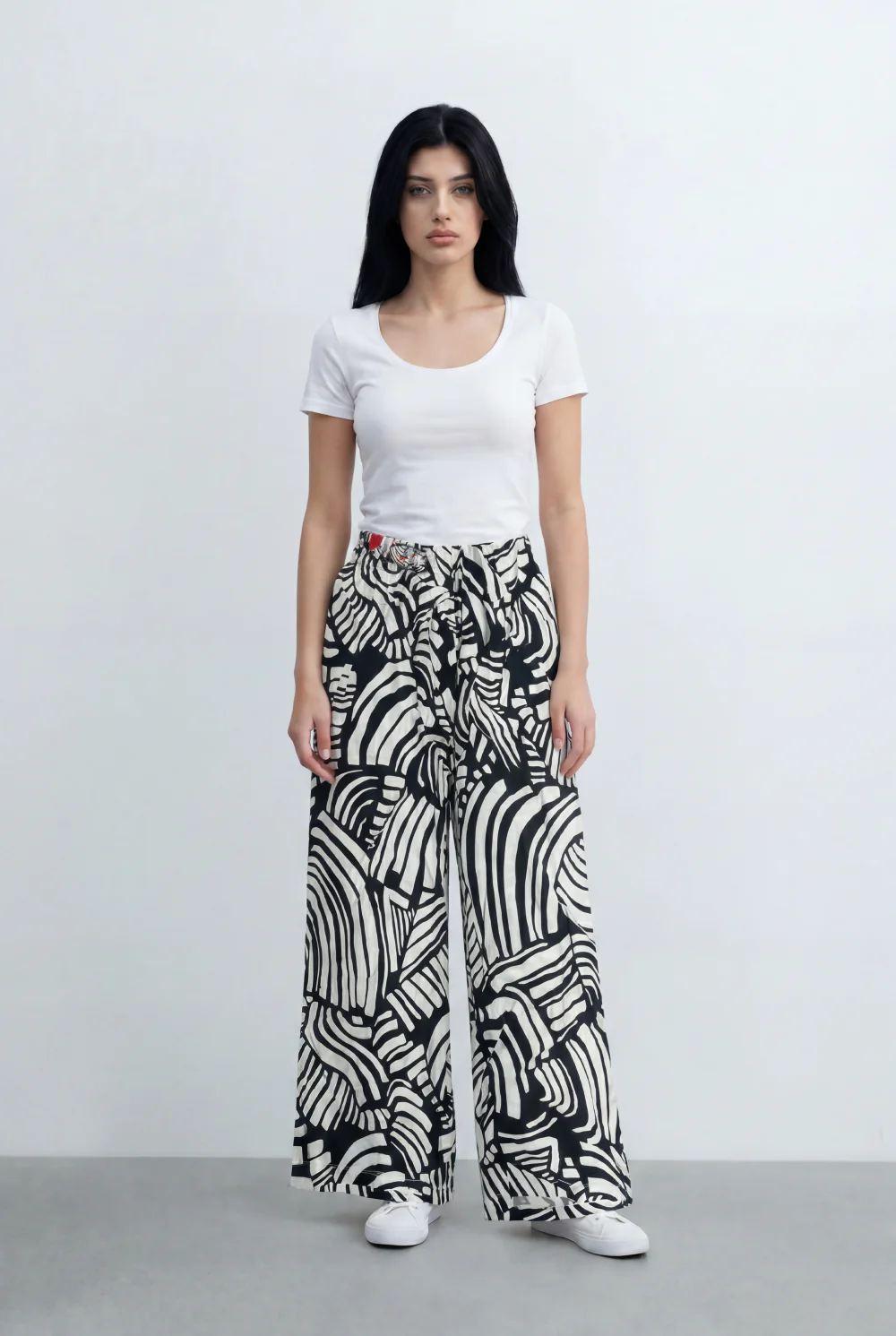 Women’s Tomato Store Tropical Print Palazzo Pants Bold Abstract Leaf Pattern Elastic Waist - Image 4