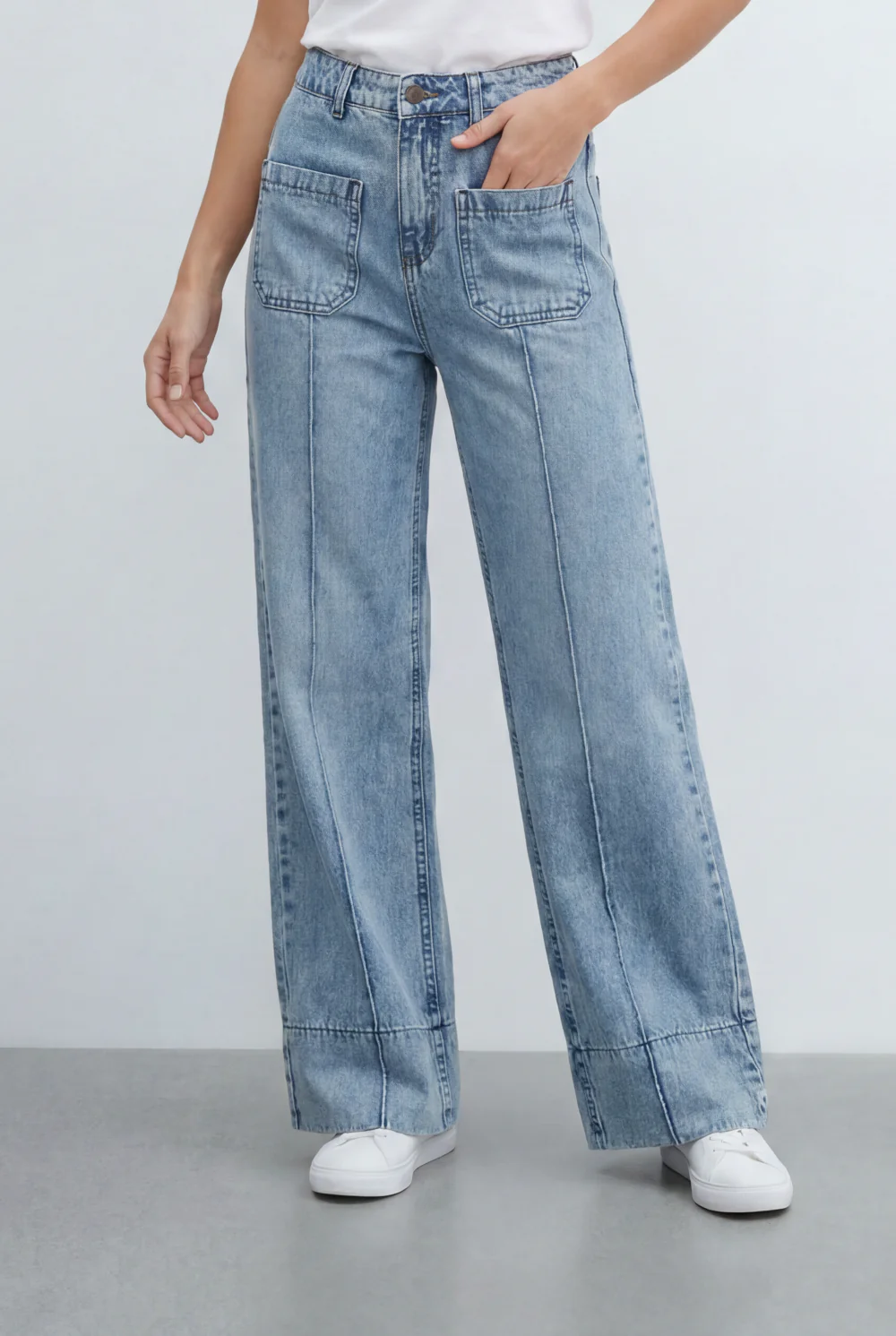 Women's Tomato Store Jeans Used Denim Pants Silhouette Front Patch Pocket Detail