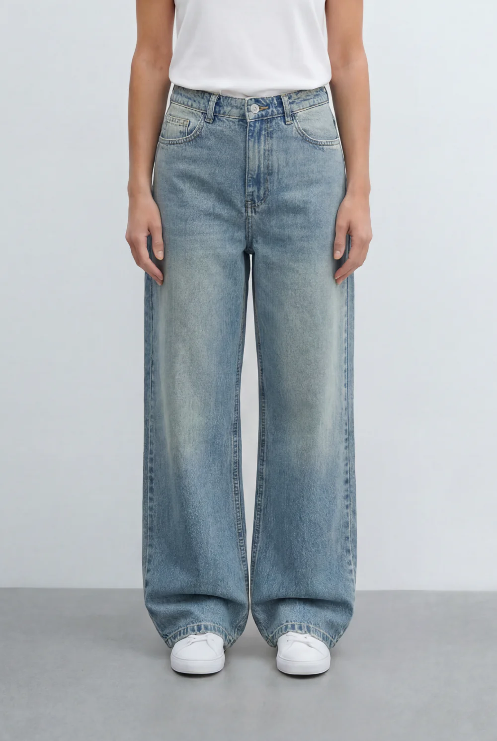 Women's Wide Leg Jeans Tomato Store Relaxed High Rise Denim Vintage Wash Pants
